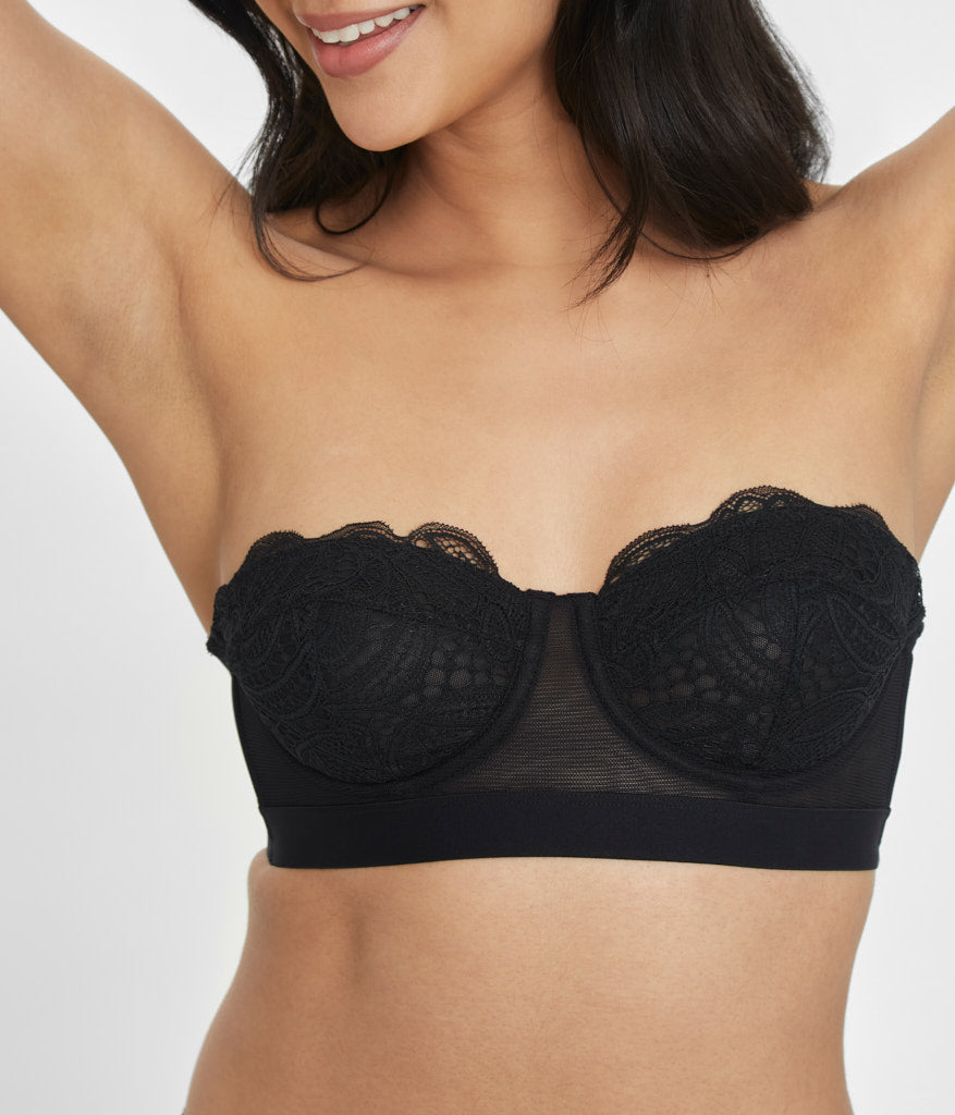 Women Lace, Padded Tube Bra straps and without straps bra (BLACK)