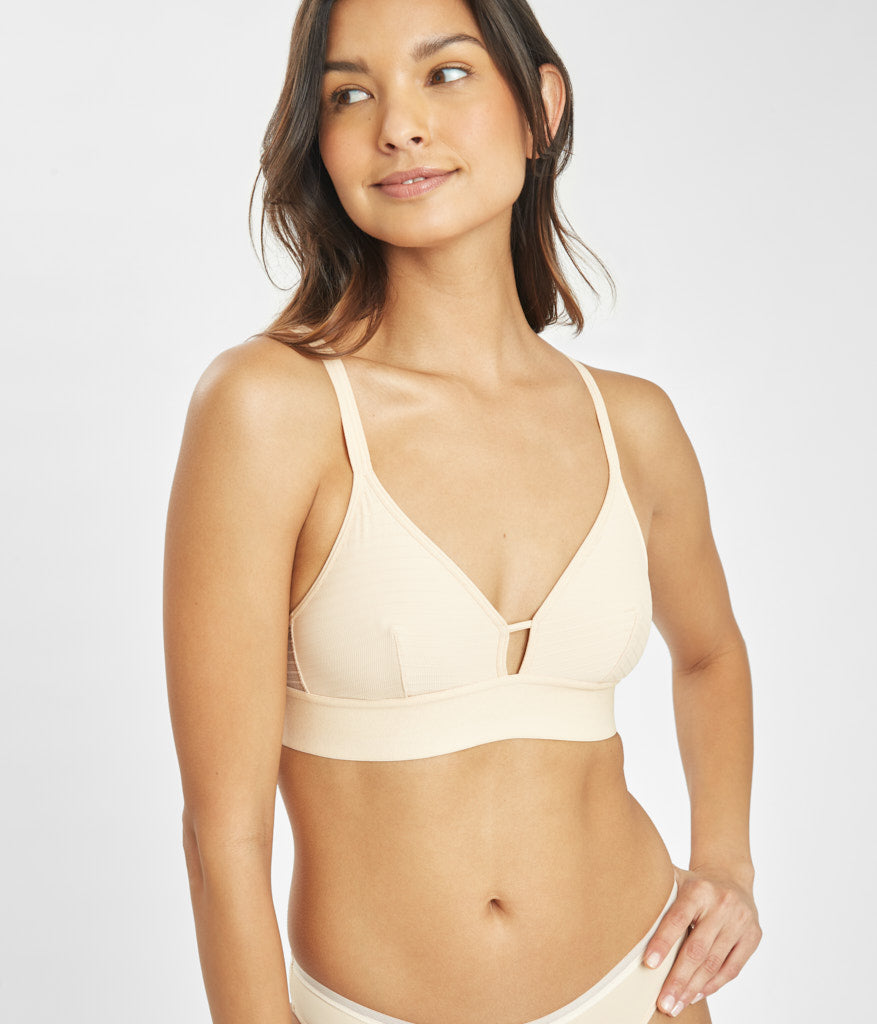 All.You. LIVELY Women's Stripe Mesh Bralette - Toasted Almond S