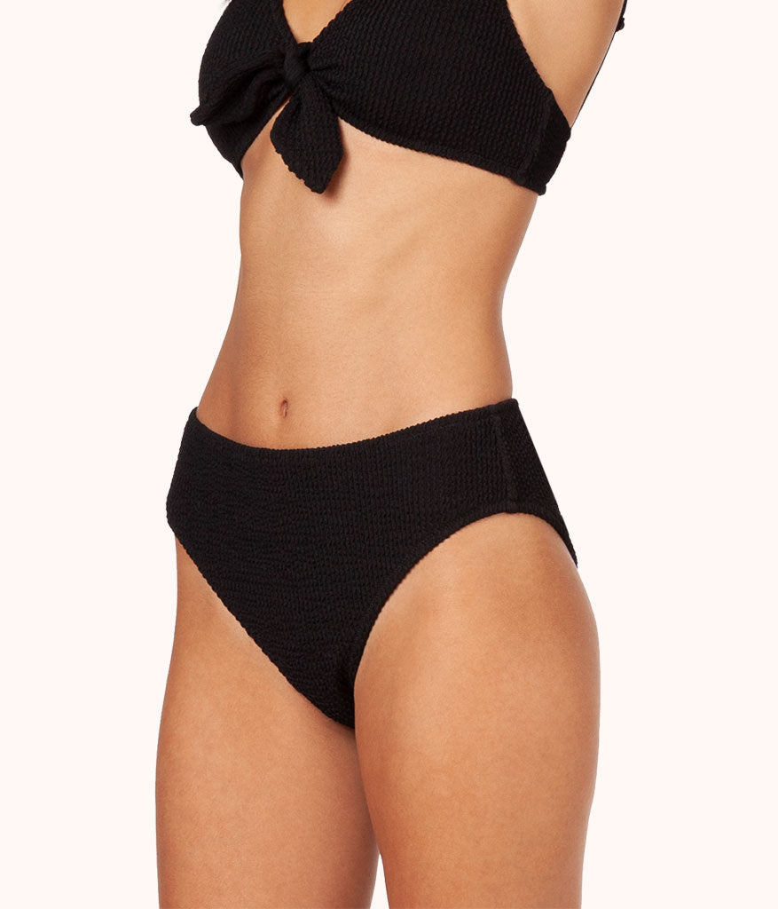 Black ruched high waisted bikini bottom online