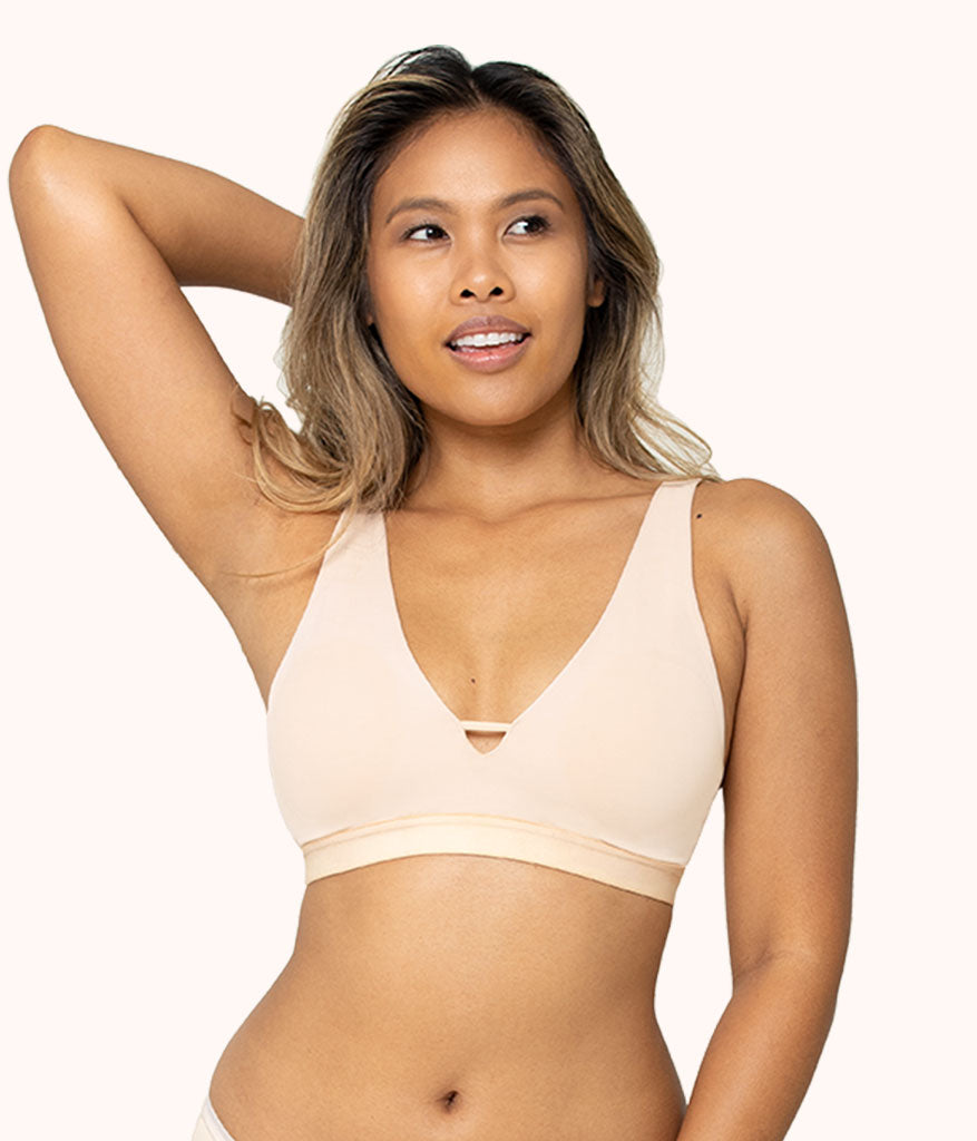 All.You. LIVELY Women's All Day Deep V No Wire Bra - Toasted Almond 32D