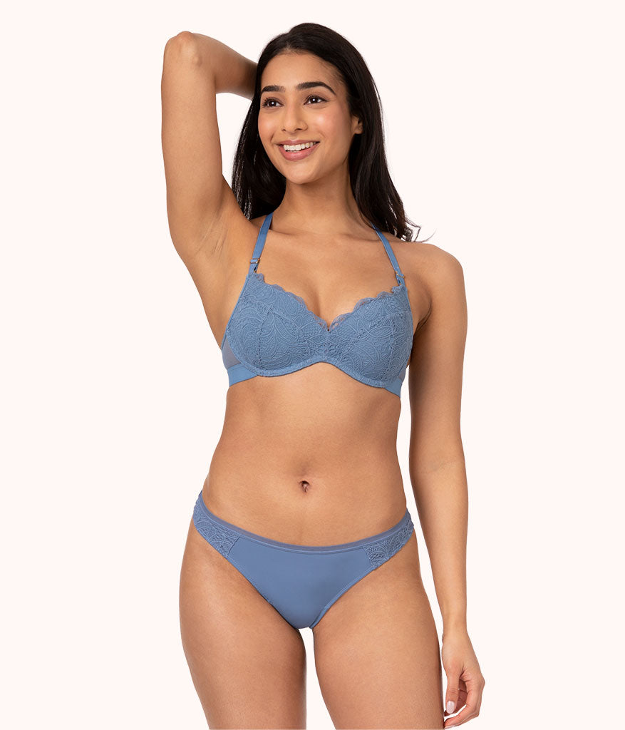 Lively The Smooth Lace No-wire Push-up Bra In Smoke