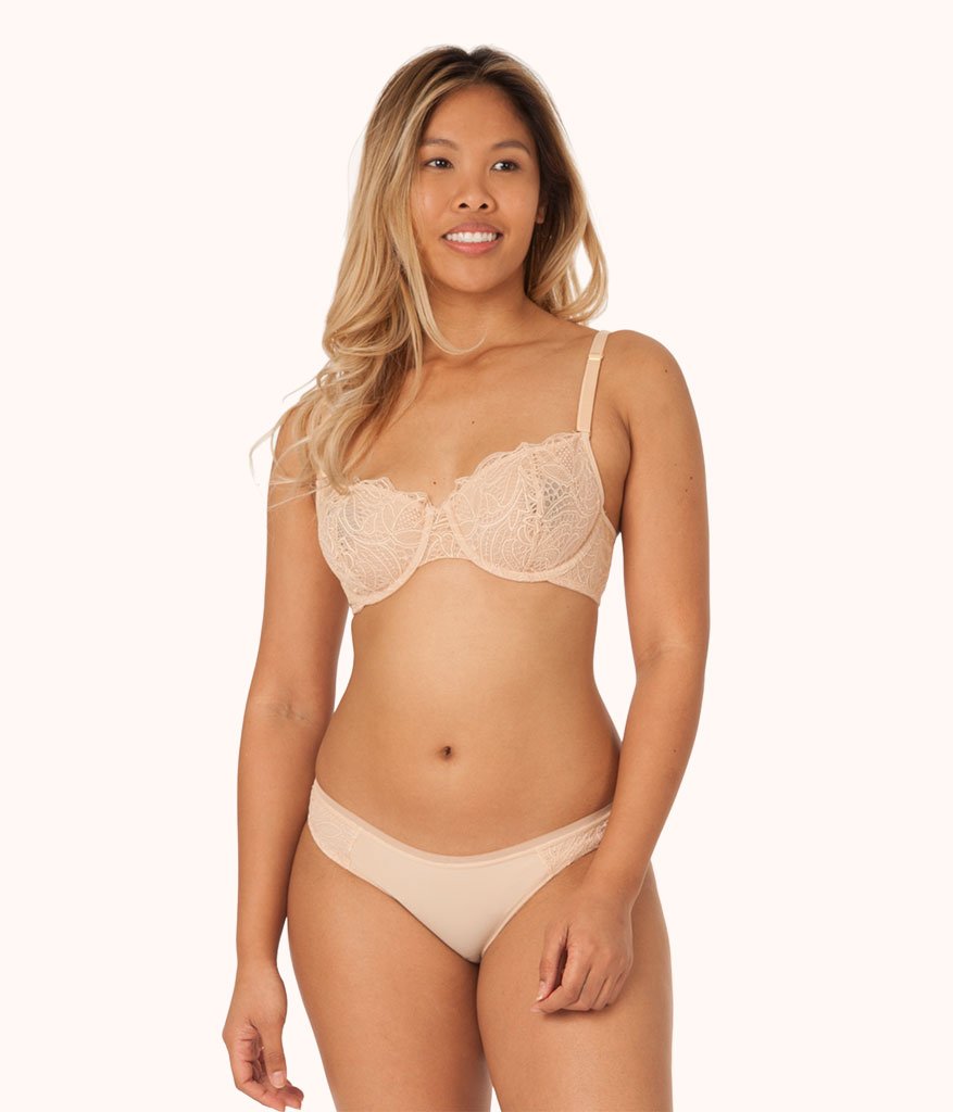 Lace Unlined Side Support Bra 34H, Hazel/Barely There
